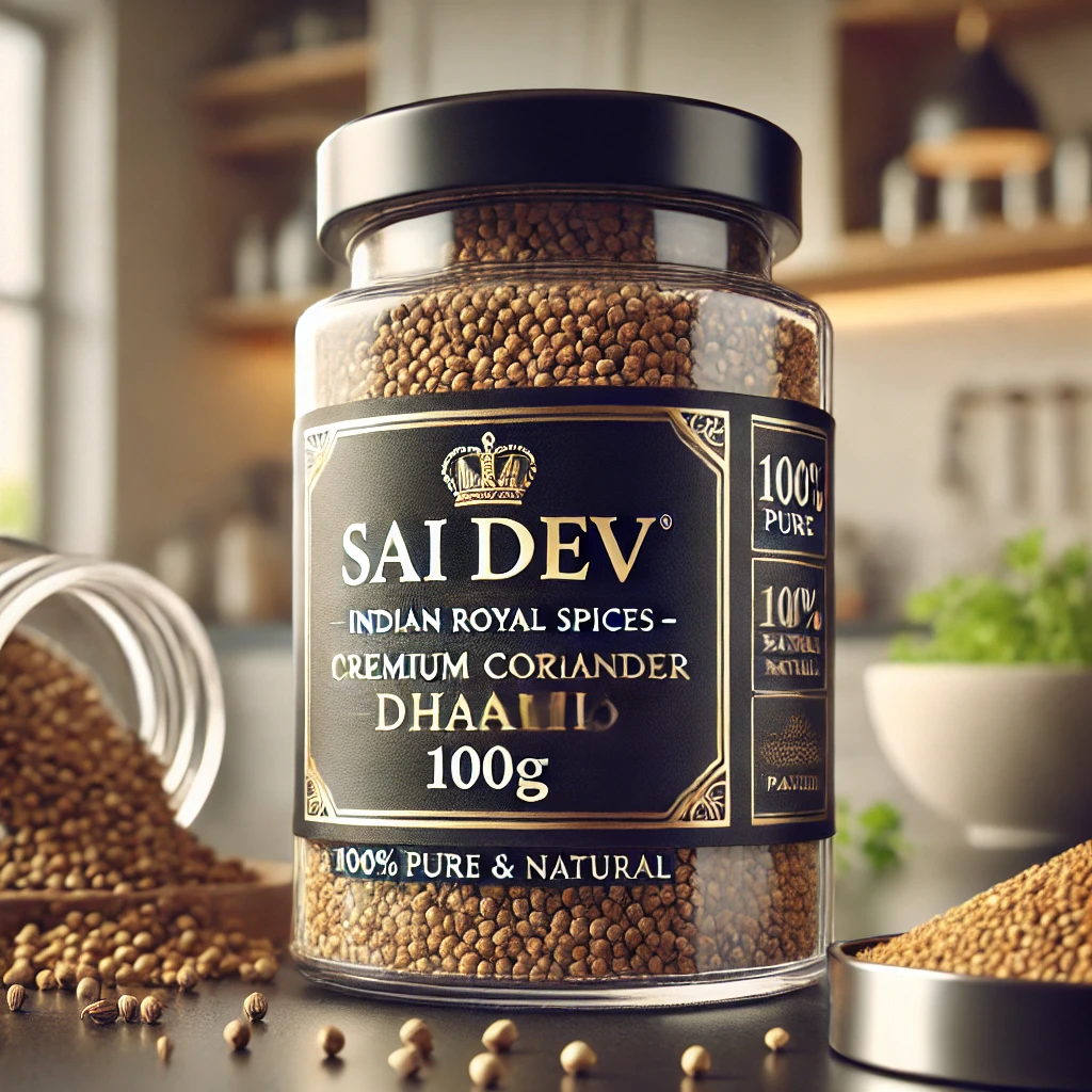 Sai Dev Brand Indian Royal Spices – Premium Coriander (Dhania) (100g) Jar/Pouch