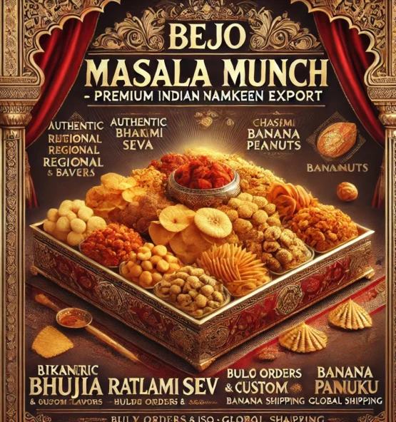 Indian namkeen exporter, Bejo wholesale namkeen, spicy snacks bulk supply, crunchy Indian snacks, bhujia bulk supplier, sev wholesale, mixture export, chivda distributor, masala peanuts supplier, banana chips wholesale, Indian snack factory, namkeen supplier India, wholesale snacks supplier, traditional Indian snacks wholesale, food distributors, snack export company, bulk food suppliers, best Indian namkeen for export, private label namkeen, global namkeen exporter.