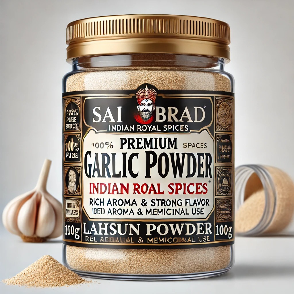 Sai Dev Brand Indian Royal Spices – Premium Garlic Powder (Lahsun Powder) ✅ 100% Pure & Natural Garlic Powder – Strong Aroma & Rich Flavor ✅ Finely Ground & Easy to Use – Ideal for Culinary & Industrial Applications ✅ Sourced from India’s Finest Garlic Farms – Processed to Global Standards