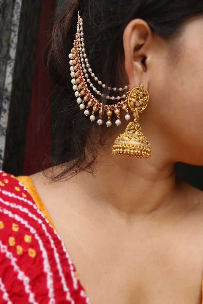 Mattal – Traditional South Indian Gold Ear Chains for Brides