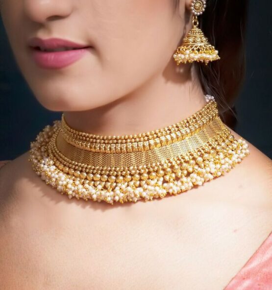 Thushi – Traditional Maharashtrian Gold Beaded Choker Necklace