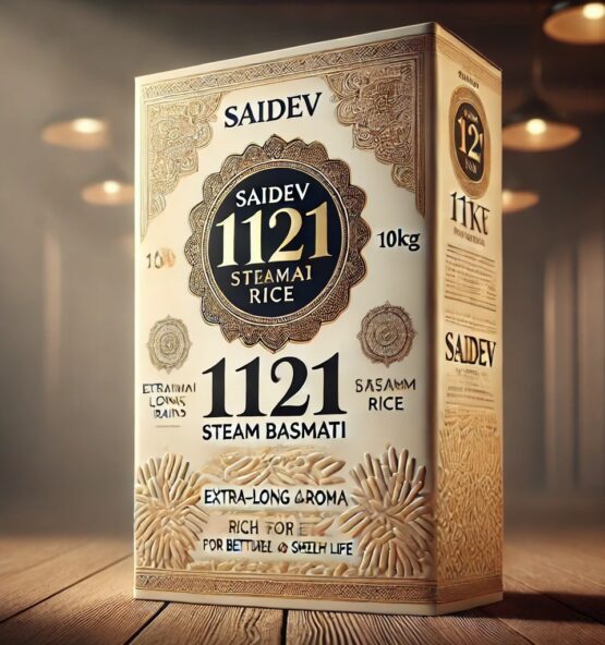 Saidev 1121 Steam Basmati Rice – Premium Quality Key Features: ✅ Premium Extra-Long Grains: Known for its superior length, making it the preferred choice for biryanis, pulao, and gourmet dishes. ✅ Steamed for Better Quality: The steaming process before milling ensures better grain strength, maintains natural aroma, and enhances shelf life. ✅ Soft & Fluffy Texture: Stays separate and fluffy after cooking, making it ideal for both home and commercial use. ✅ Aromatic Excellence: The rich, natural aroma enhances the overall taste of any dish. ✅ High Nutritional Value: Low in fat, high in carbohydrates, and easily digestible.