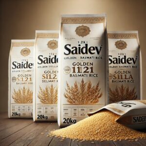 Saidev 1121 Golden Sella Basmati Rice – Premium Parboiled Rice 20kgKey Features: ✅ Newer Basmati Variety with Extra-Long Grains: Perfect for premium rice dishes like biryanis and pulao✅ Soft & Aromatic After Cooking: Absorbs flavors beautifully while maintaining its structure✅ Parboiled for Better Nutrition: Retains essential nutrients due to the steaming process before milling✅ Fluffy, Non-Sticky Texture: Ensures ideal grain separation for high-quality presentation✅ Long Shelf Life & High Export Demand: Resistant to breakage and spoilage, making it perfect for bulk storage 