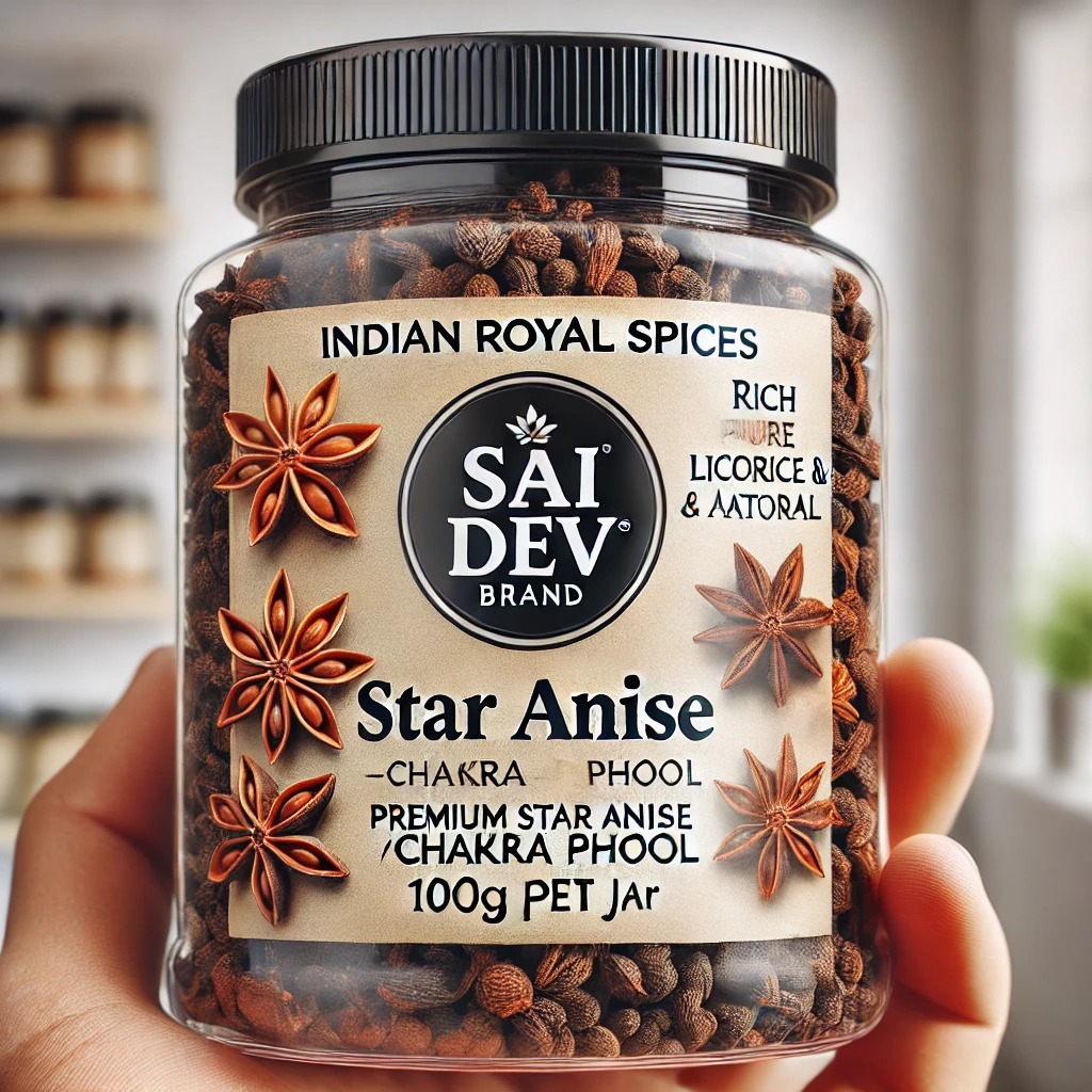Sai Dev Brand Indian Royal Spices – Premium Star Anise (Chakra Phool) 100g