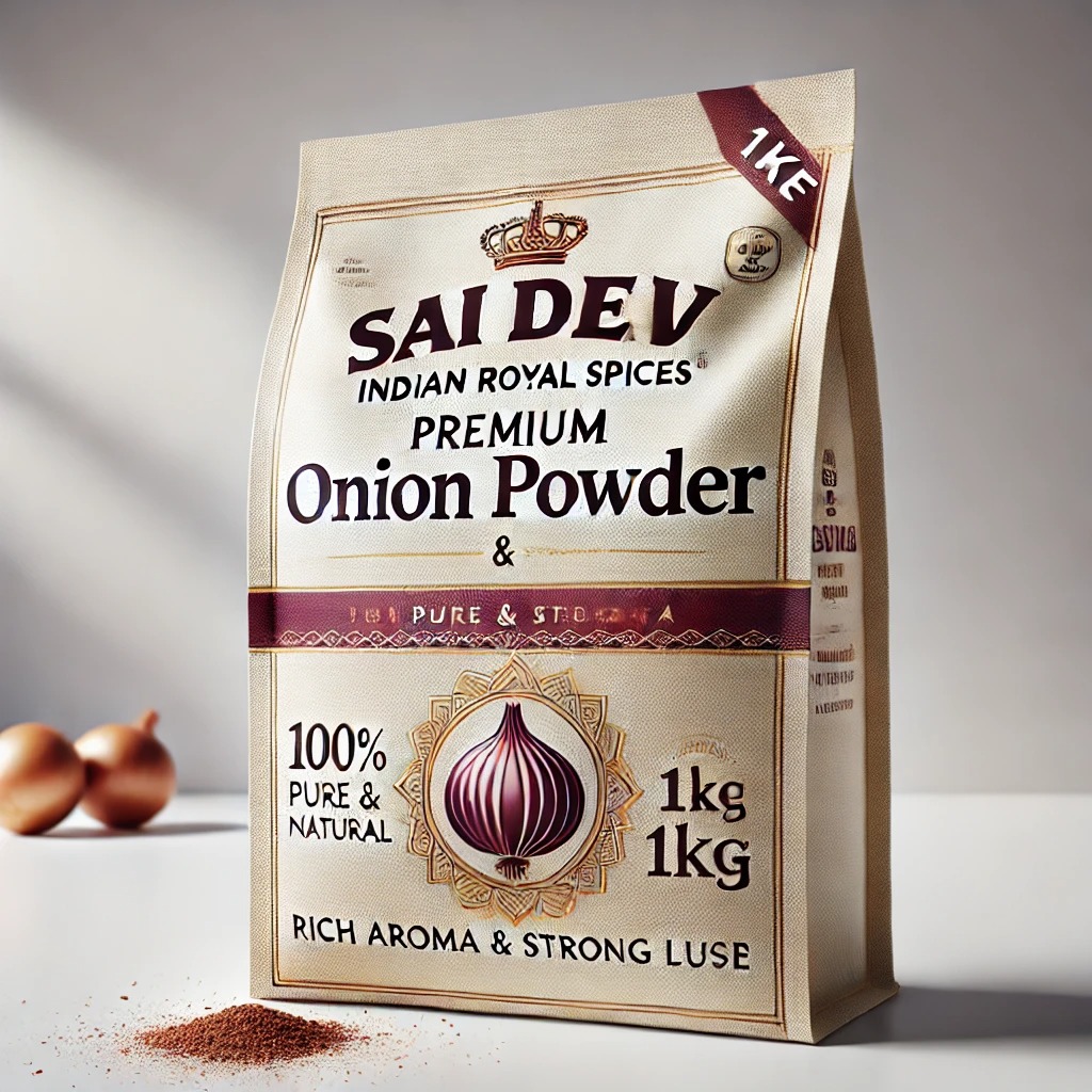 Sai Dev Brand Indian Royal Spices – Premium Onion Powder 1kg ✅ 100% Pure & Natural Onion Powder – Rich in Aroma & Flavor ✅ Finely Ground & Dehydrated – Ideal for Culinary & Industrial Use ✅ Sourced from India’s Finest Onion Farms – Processed to Global Standards