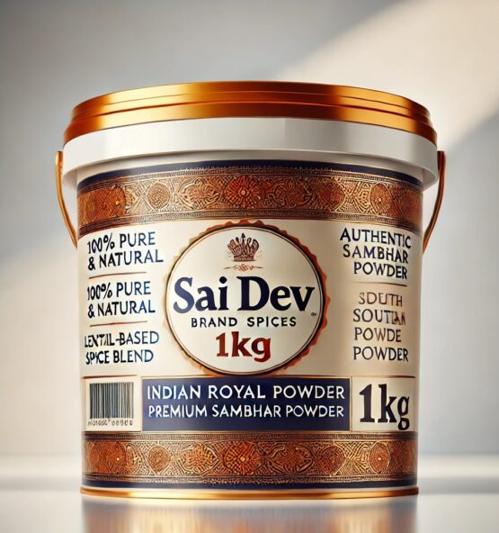 Sai Dev Brand Indian Royal Spices – Premium Sambhar Powder 1kg Bucket-Style Container ✅ Authentic South Indian Spice Blend – Aromatic & Flavorful ✅ Expertly Blended – A Perfect Balance of Lentil, Tamarind & Spices ✅ Sourced from India’s Finest Farms – Processed to Global Standards