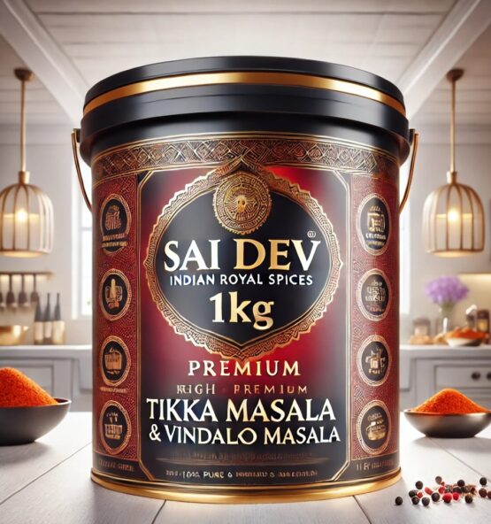 Sai Dev Brand Indian Royal Spices – Premium Tikka Masala & Vindaloo Masala 1kg bucket ✅ Authentic Indian Spice Blends – Bold, Spicy & Aromatic ✅ Expertly Formulated for Marinades, Curries & Grilled Dishes ✅ Sourced from India’s Finest Farms – Processed to Global Standards