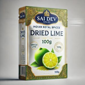 Sai Dev Brand Indian Royal Spices – Dried Lime (Kaffir Lime / Nimbu ka Achaar) (100g) Sai Dev Brand Indian Royal Dried Lime (Kaffir Lime / Nimbu ka Achaar) is a premium citrus spice used in powdered or whole form to add tangy, citrusy, and slightly smoky flavors to dishes. It is widely used in Middle Eastern, North Indian, Persian, and Thai cuisines to enhance stews, curries, spice blends, and pickles.