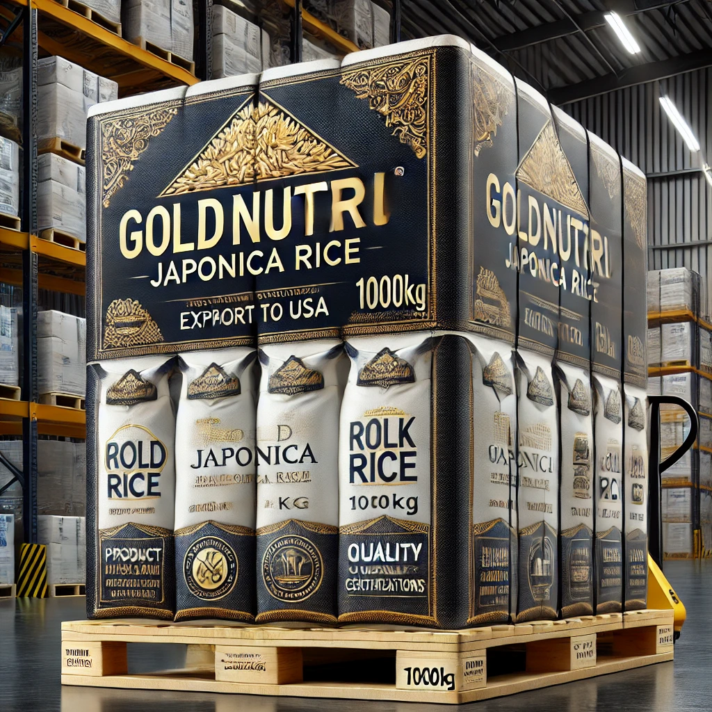 GoldNutri Japonica Rice in a 1000kg pallet packaging,