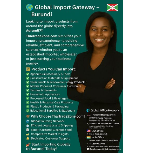 “Global import services to Burundi with ThaiTradeZone – cargo containers ready for shipment”