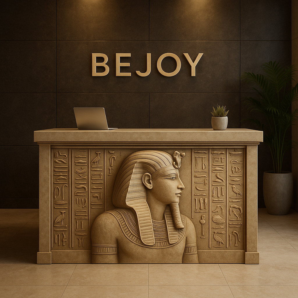 20250430_1253_Pharaoh Inspired Reception Counter_simple_compose_01jt2s7gbpehcv8kdmfe62at48