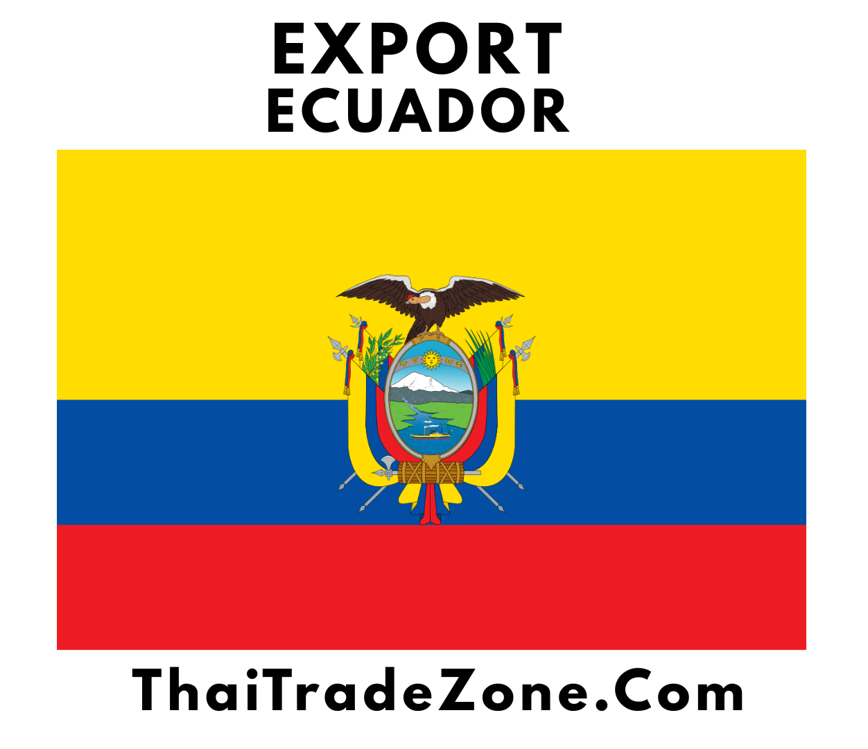 "Map of Ecuador with export products like bananas, cocoa, coffee, and handicrafts, symbolizing global trade opportunities with ThaiTradeZone."