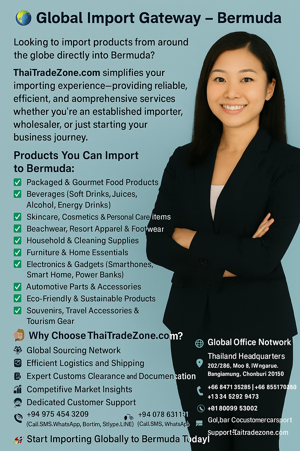 “Import premium products from Bermuda to Aruba with ThaiTradeZone.com – including seafood, rum, coral jewelry, artisanal decor, and eco-friendly goods. Fast shipping, expert support, and global sourcing.”