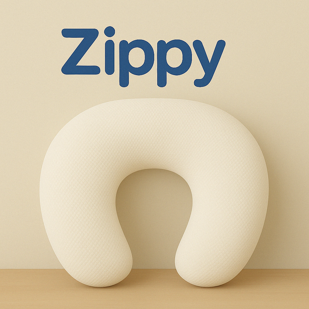 "Zippy™ Nursing Support Pillow, ergonomic design for breastfeeding comfort, hypoallergenic, soft, machine-washable cover, perfect support for moms and babies."
