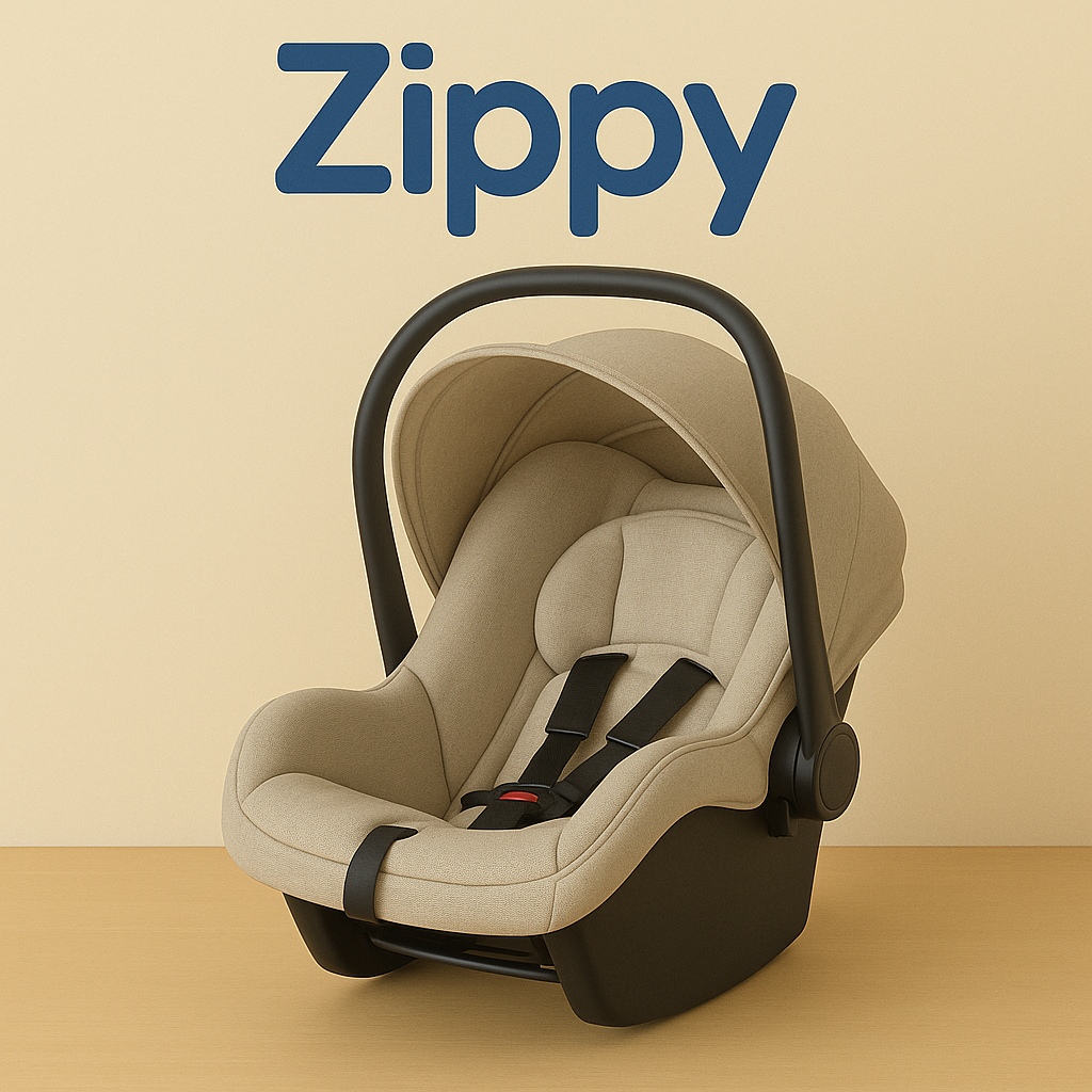 "Zippy™ EN-certified rear-facing infant car seat for newborns, lightweight with 5-point harness and padded interior"