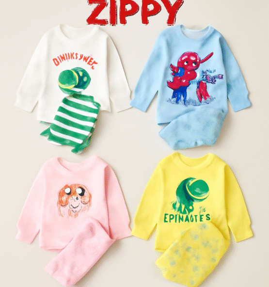 "Zippy™ Nightwear Sets for kids featuring colorful cartoon and character prints, made from soft, breathable cotton for ultimate comfort and a cozy night’s sleep."