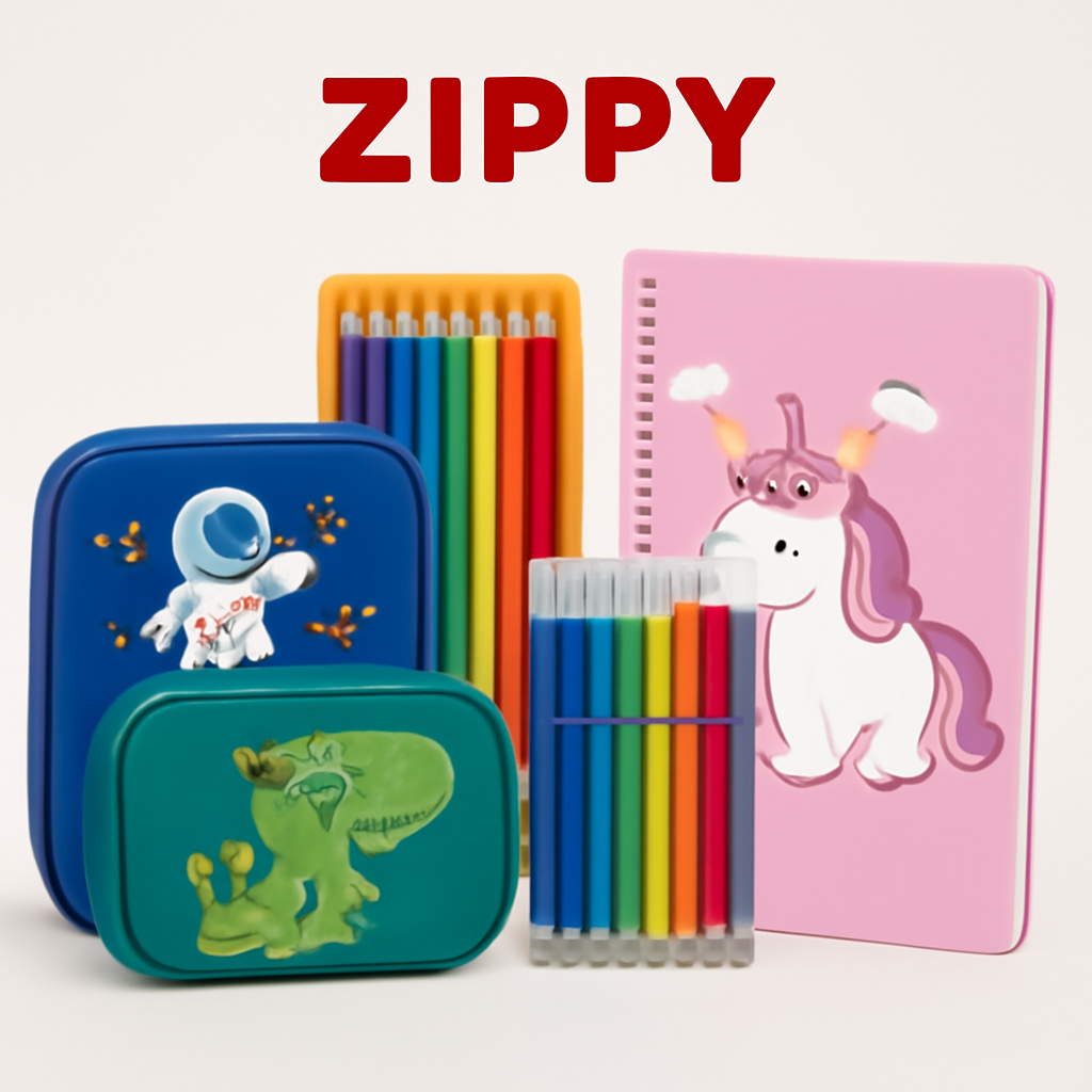 "Zippy Stationery Gift Set with Pencil Case, Color Set, and Notebook – Wholesale and Export Ready"