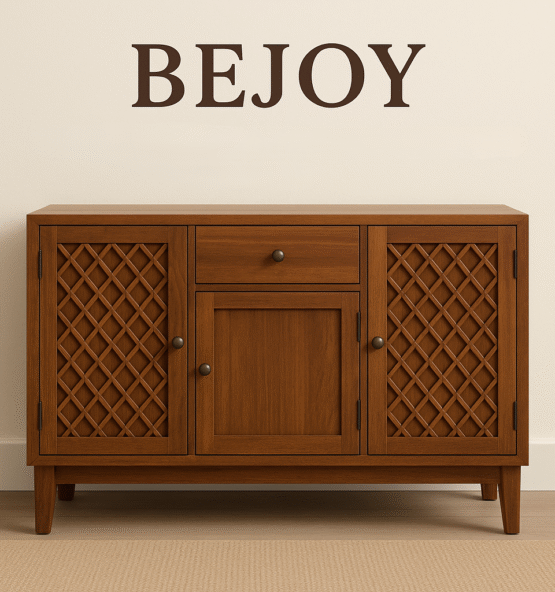 Handcrafted sideboard made from premium teak wood, showcasing intricate craftsmanship and elegant design, ideal for homes, hotels, and resorts.