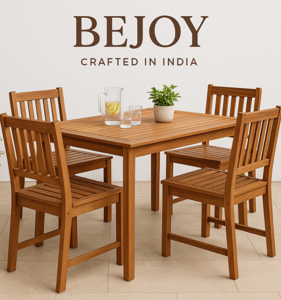 "BeJoy Outdoor Acacia Wood Dining Set – Stylish and Durable Dining Table with 6 Chairs for Homes, Hotels, Resorts, and Restaurants"