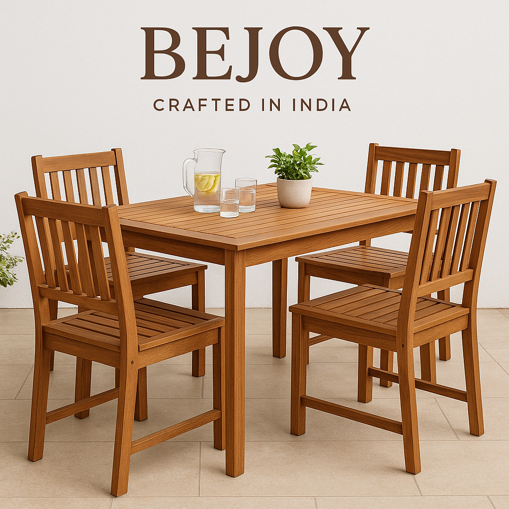 "BeJoy Outdoor Acacia Wood Dining Set – Stylish and Durable Dining Table with 6 Chairs for Homes, Hotels, Resorts, and Restaurants"