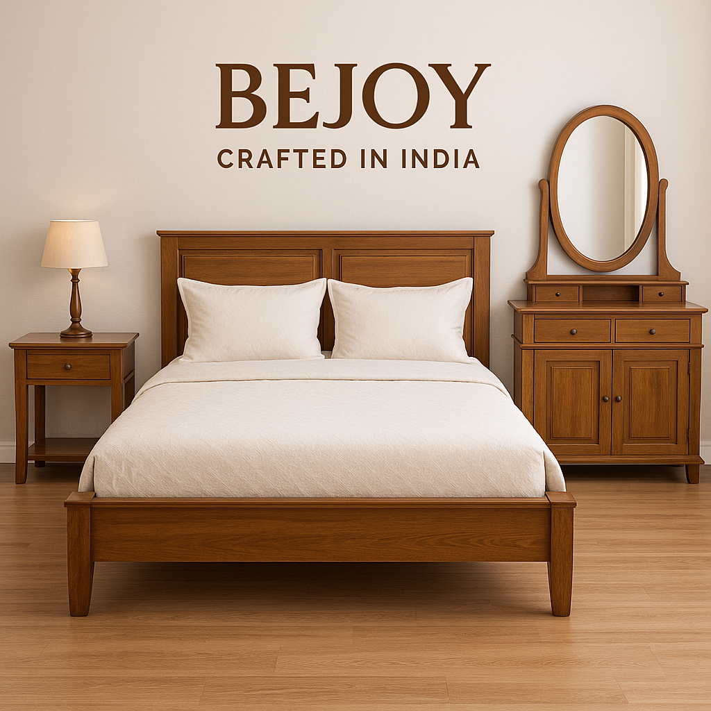 Teak Wood Bed with Side Tables – Hotel Guest Room Setup