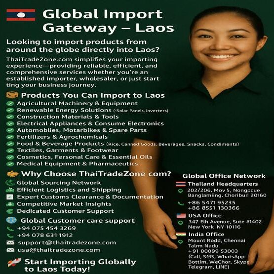 "Container ship transporting goods to Laos for international import"
