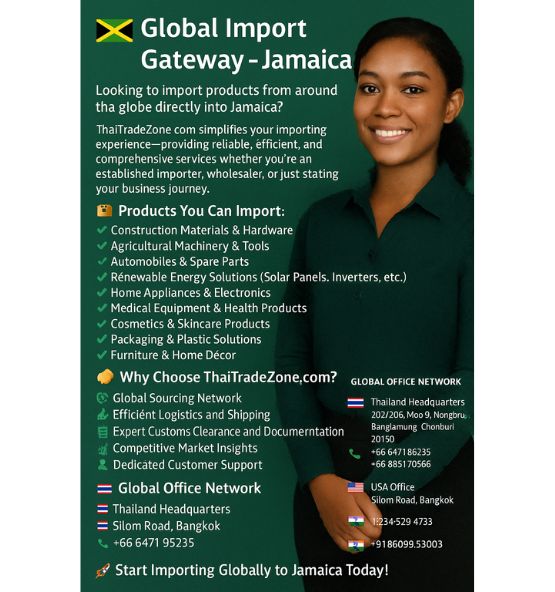 “Businessman importing products to Jamaica with global logistics network background”