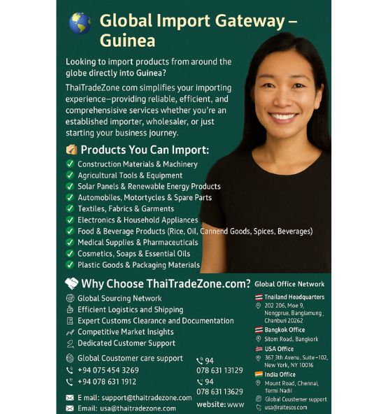 "Businessman coordinating international import to Guinea through ThaiTradeZone.com"