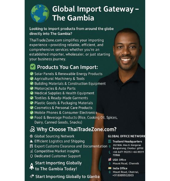 “International shipping services for imports to The Gambia by ThaiTradeZone”
