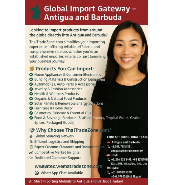 "Global import services to Antigua and Barbuda with ThaiTradeZone"