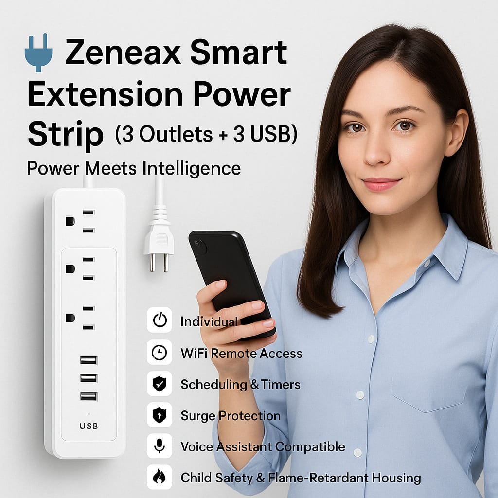 Zeneax Smart Extension Power Strip (3 Outlets + 3 USB)