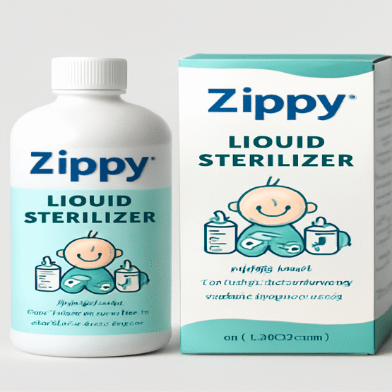 Zippy™ Liquid Sterilizer bottle for baby bottles, toys, and pacifiers – non-toxic, eco-friendly, and export-ready baby hygiene solution.