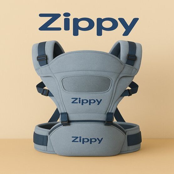 "Zippy™ Front & Back Baby Carrier, ergonomic design, adjustable straps, breathable fabric, comfortable for both parent and baby, suitable for front and back carrying positions, machine washable, soft and secure baby carrier."
