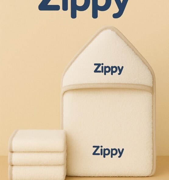 Ultra-soft bamboo baby towel folded with matching washcloths – Zippy™ newborn essentials