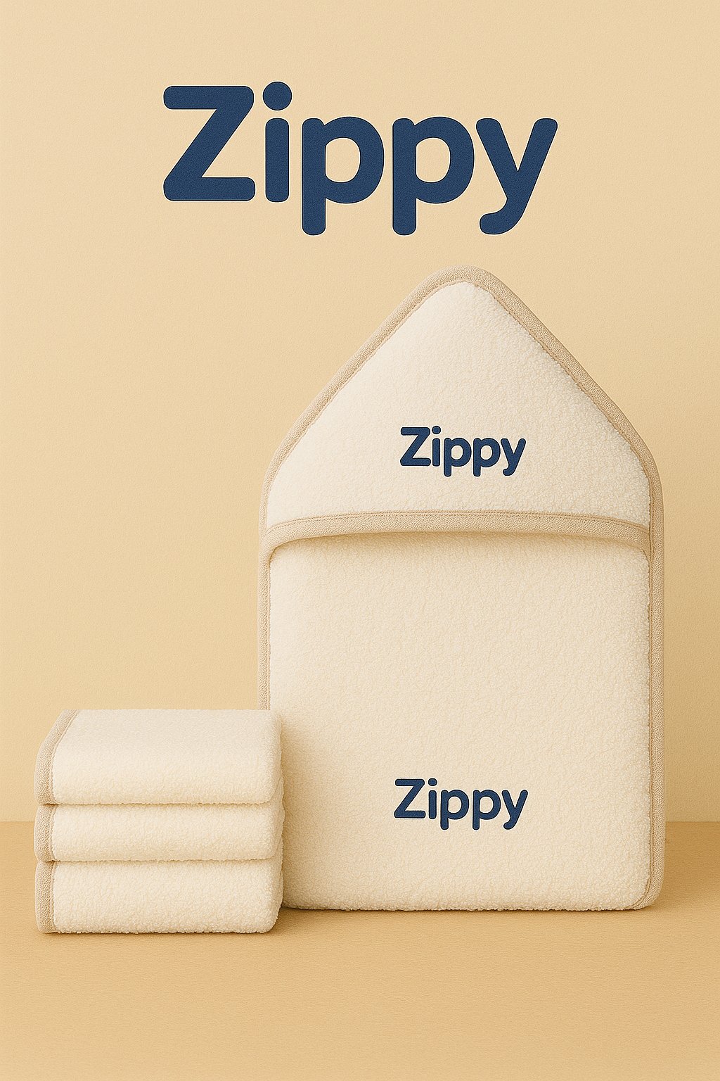Ultra-soft bamboo baby towel folded with matching washcloths – Zippy™ newborn essentials