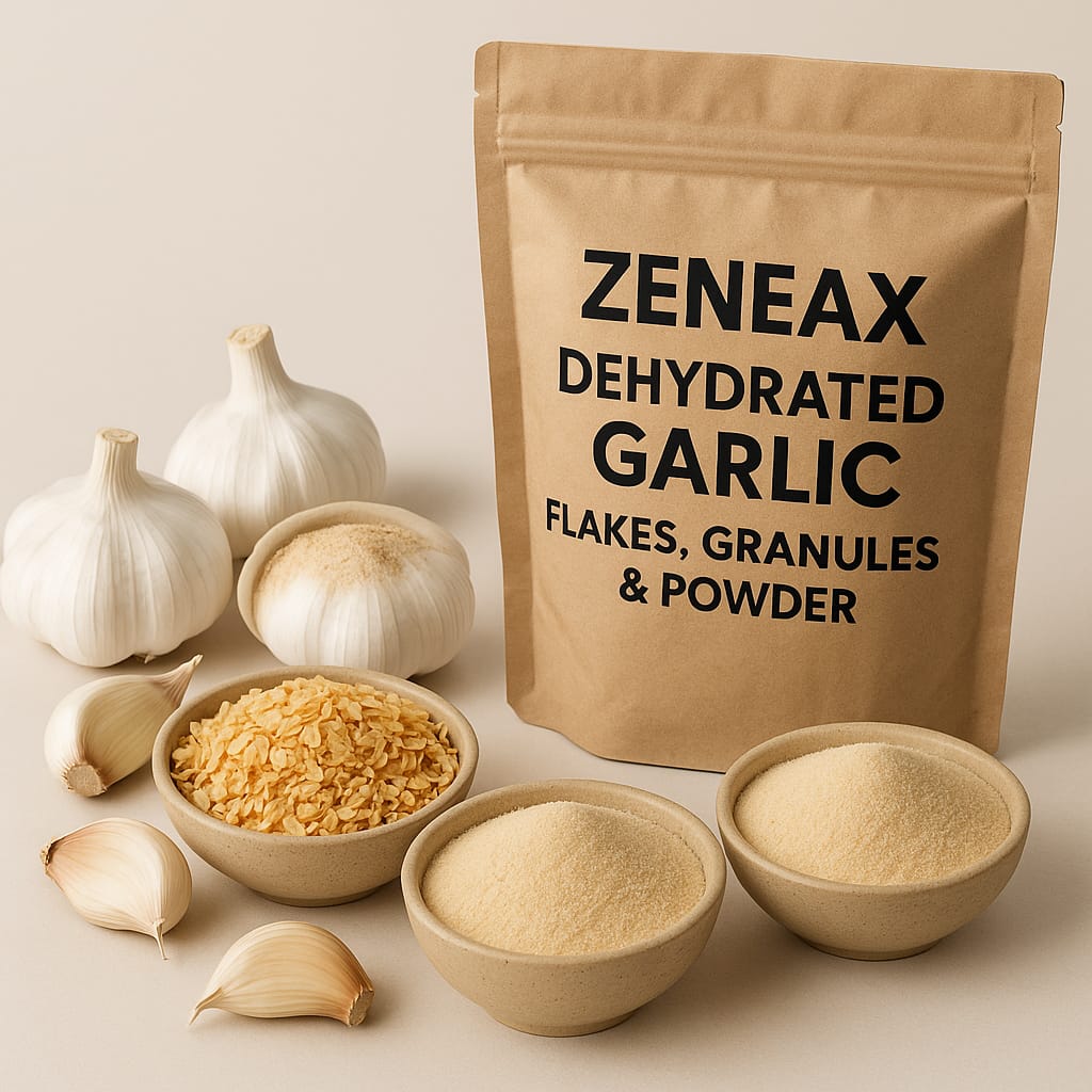 Zeneax Dehydrated Garlic Flakes, Granules & Powder